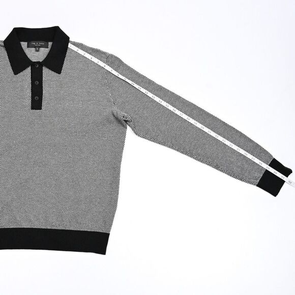 RAG & BONE Harrow Polo Shirt Mens XL Long Sleeve Wool Blend Knit Black Trim - Picture 7 of 12